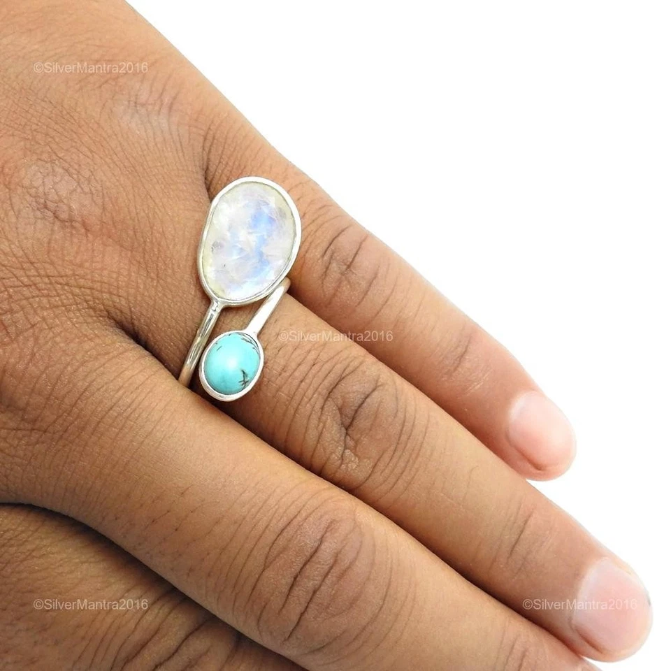 Türkis Neu Cocktail Ehefrau Blende Handmade Halloween Ring 925 Massiv Silber 10 - Bild 4 von 4