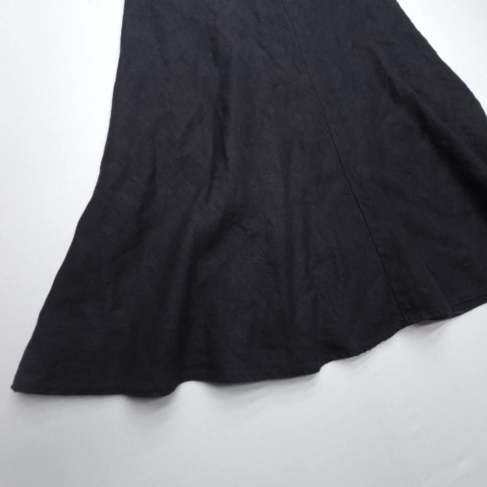 Saia Eileen Fisher 100% Linho Midi Linha A Tamanho Médio Preta Lagenlook Flowy - Imagem 4 de 4