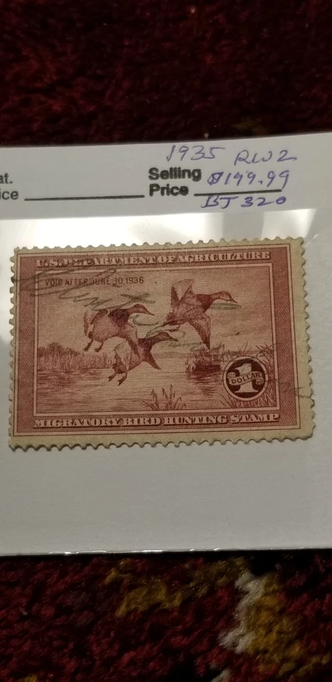 USA 1935 $1 Duck Migratory Bird Hunting Stamp Scott#RW2 Rare Find IDbt301. - Image 2 of 3
