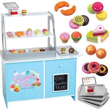 Wooden Bakery Playset Pretend Stand for Kids - 25 Piece 31x14x33 inches, Wood