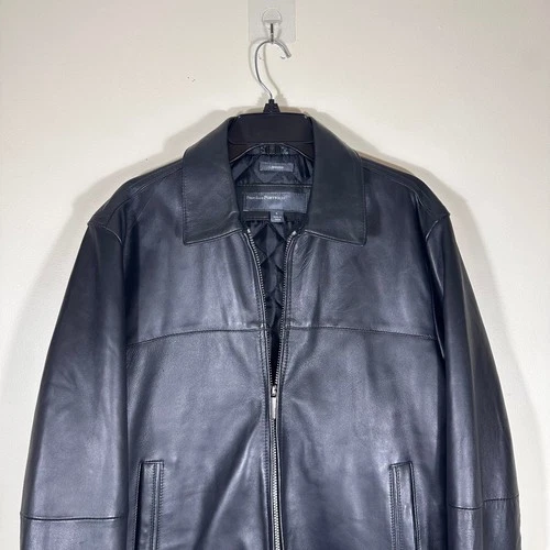 Perry Ellis Portfolio Lambskin Leather Black Jacket Quilted Lining image 2