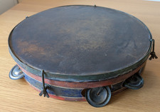 Victorian Painted Tambourine English Percussion Drum Musical Instrument