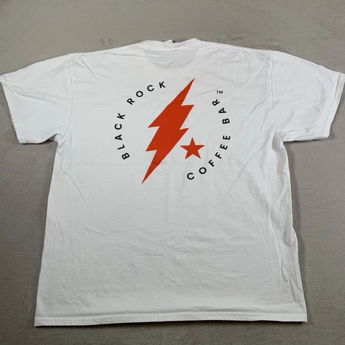Black Rock Coffee Bar Shirt Mens XL White Texas Thunderbolt Lightning Logo