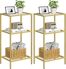 Side Tables Set of 2, Tempered Glass End Table with Metal Fre, 3-Tier