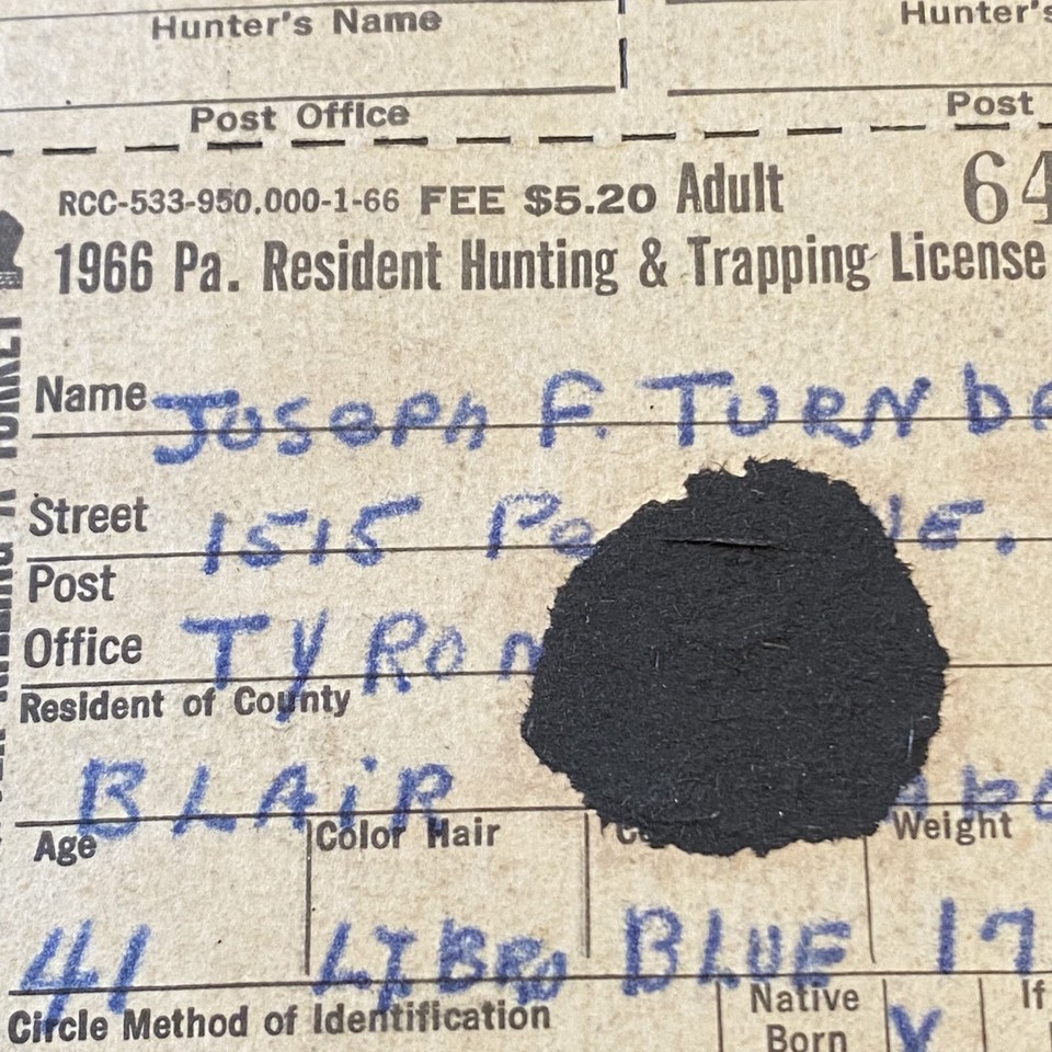 Vintage HUNTING LICENSE 1966 PA Resident Big Game Tag & Turkey Tag