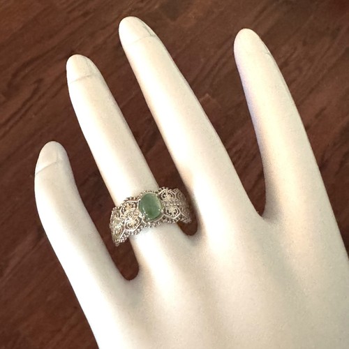 Grade A Burma Jadeite Ring S925 Sterling Silver - Intricate Design - Picture 7 of 7
