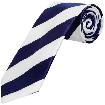 TIESRUS TIES R US Navy Blue and White Striped Hand Made Classic Men's Football Tie