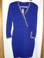 VTG size 8 ST JOHN EVENING by Marie Gray Santana knit royal blue gold trim