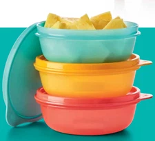 Tupperware Stacking Modular Refrigerator Bowls Set & Seals 6 oz Colorful New