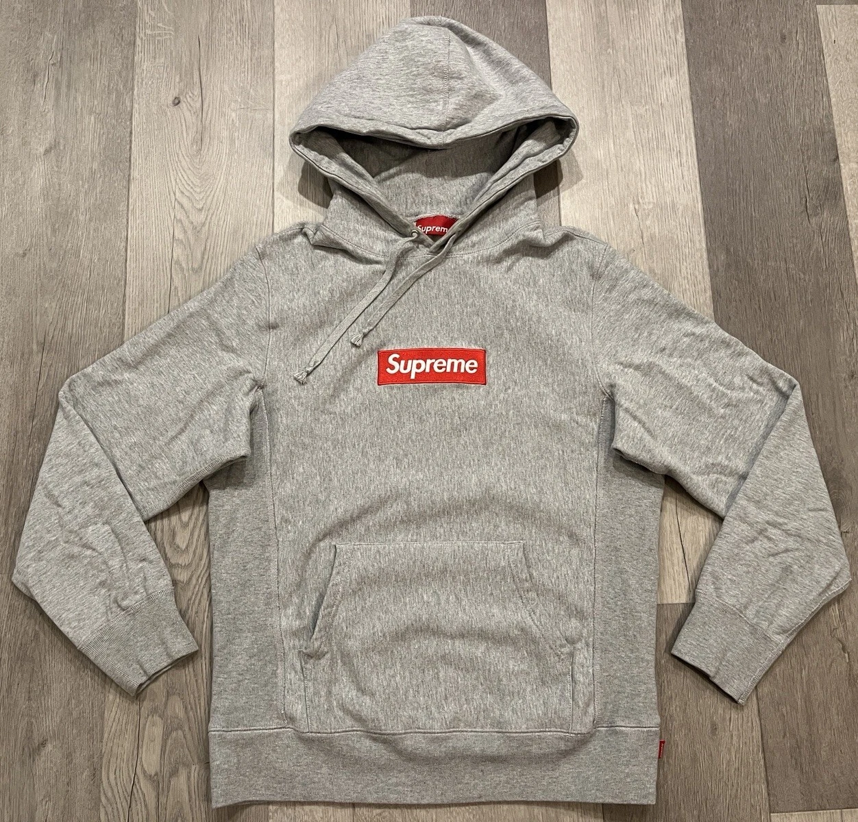 Sweat à capuche gris homme Supreme avec logo boîte rouge   Large