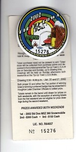 2002 TIP UP TOWN BADGE PIN PINBACK- MICHIGAN DNR DEER BEAR FISHING PATCH LICENSE