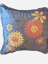 Vintage Floral Kantha Embroidered Pillow Sham Cotton Cushion Cover 18" X 18"