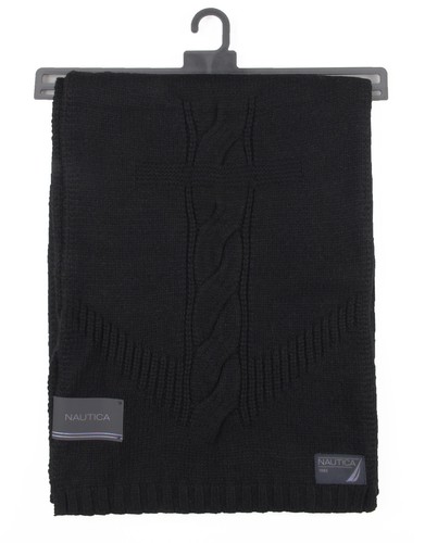 NEW MENS NAUTICA ANCHOR WOOL BLEND BLACK SCARF ONE SIZE - Picture 2 of 2