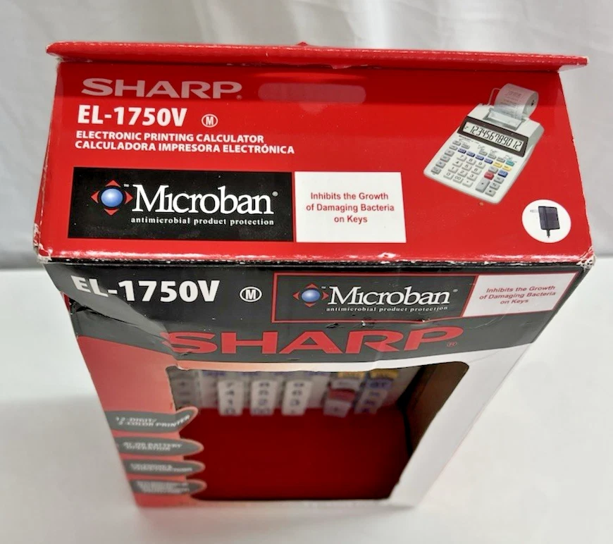 BNIP Sharp EL‑1750V Printing Calculator & Microban 12‑Digit, 2‑Color Print AC/AA - Image 3 of 4