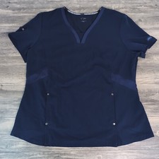 Dickies Women  s Medical Top XL Stretch Twill V-Neck Rib-Knit Trim Blue Scrubs