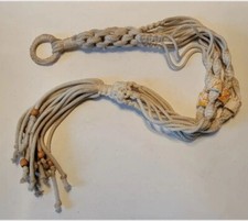 Vintage MCM Rainbow Speckled Ceramic Beads Braided Macrame Plant Hanger Holder
