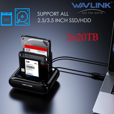 2x20T SATA 2.5'' 3.5'' HDD SDD Hard Drive Disk Clone Dockingstation Card Reader EU