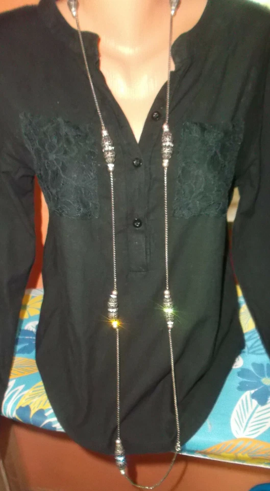 Damen Hals Kette lang Modekette mit Perlen und Strass Lagenlook Trend-142cm lang - Bild 2 von 4