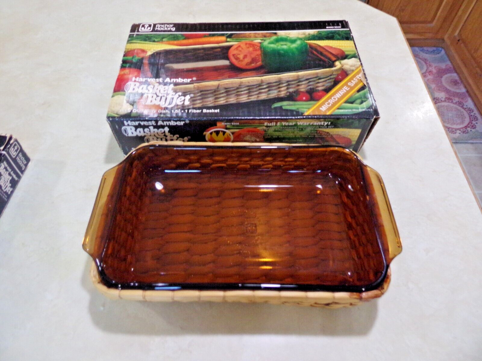 M400/824A Anchor Hocking Harvest Amber Basket Buffet 1.5 Quart Utility Dish