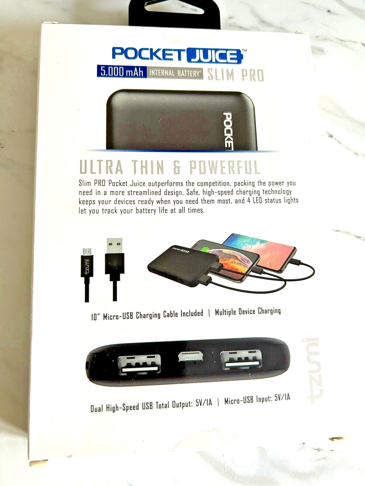 Tzumi+Pocket+Juice+Slim+Pro+Portable+Charger+5000+mAh+Dual+USB+Power