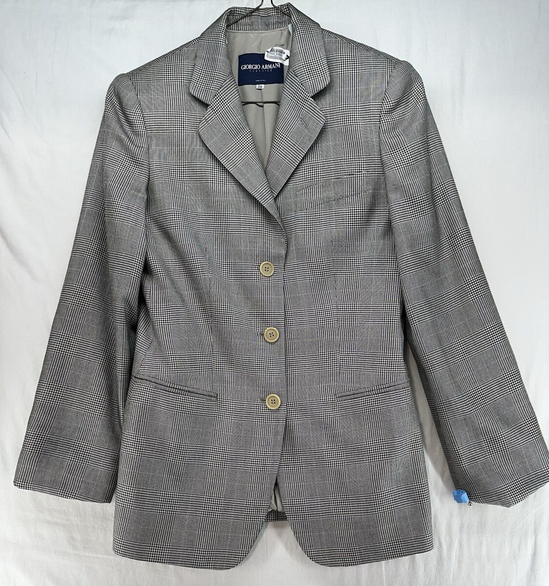 Giorgio Armani Classico Black White Glen Plaid Blazer Made Giorgio Armani Classico Black White Glen Plaid Blazer Made