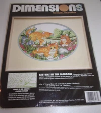VINTAGE DIMENSIONS "KITTENS IN THE MEADOW" NO COUNT CROSS STITCH KIT
