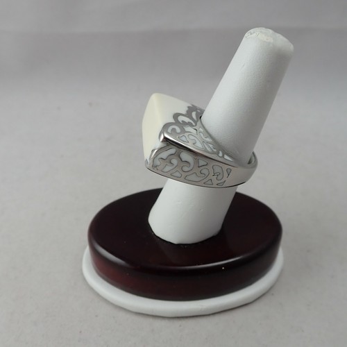 Modern Unique Designer White Block Stainless Overlay Size 7.5 Ring - Picture 3 of 7
