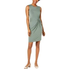 Maison Jules Dress High Neck Solid Twist Front Green Sz L NEW NWT 378