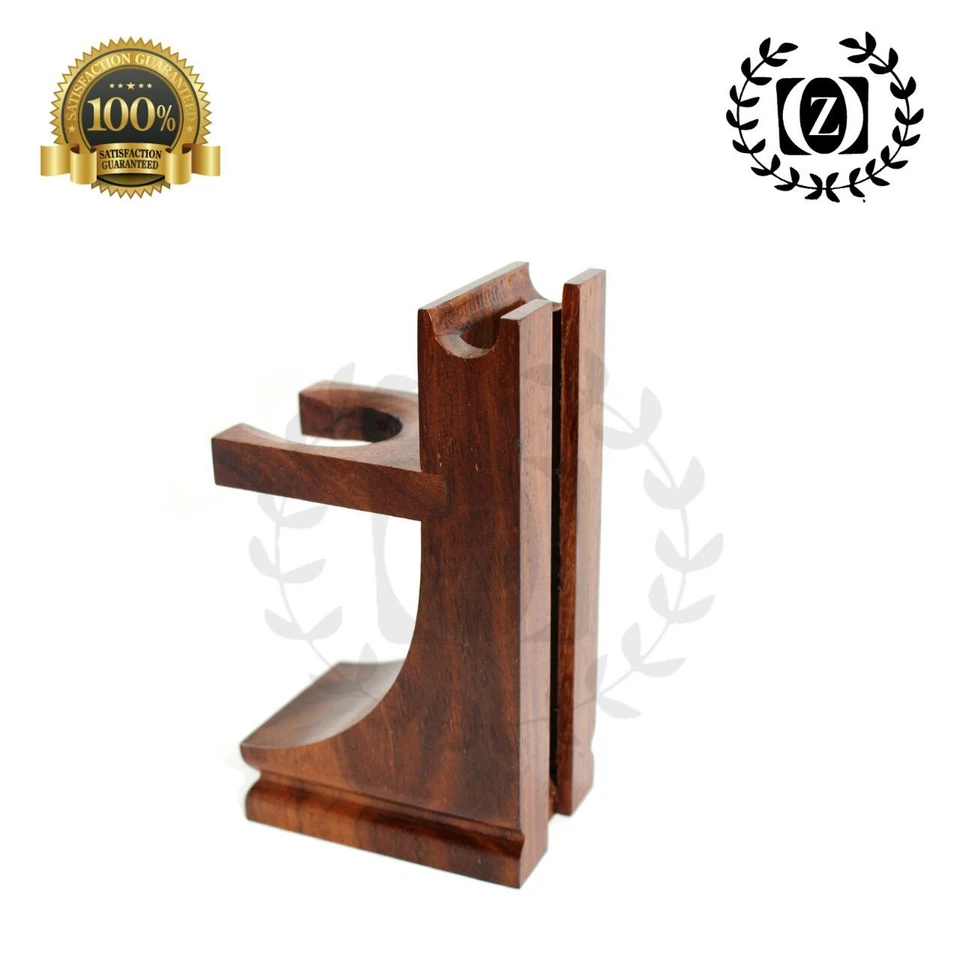 CLASSIC WOOD SHAVING STAND & MUG FOR SAFETY RAZOR, STRAIGHT RAZOR WALNUT FINISH - Image 2 of 3