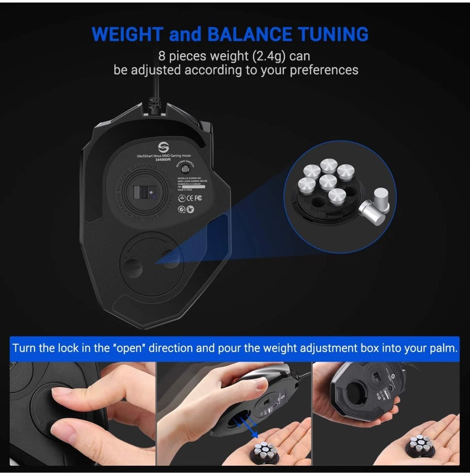 UtechSmart Venus Gaming Mouse RGB Wired 16400 DPI High Precision Laser Progra - Image 3 of 4