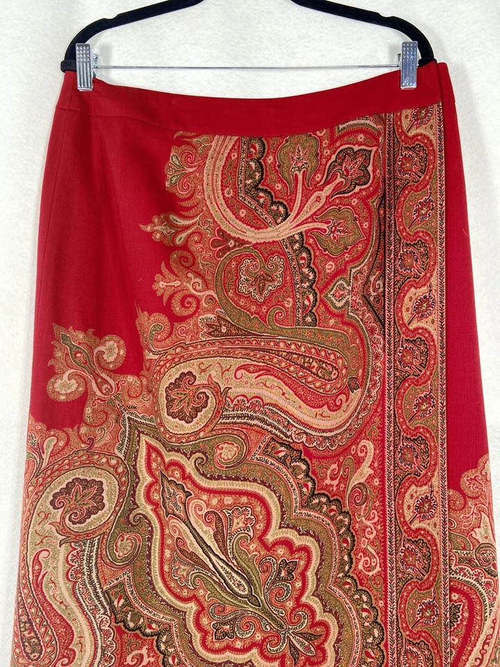 Vintage Talbots Wrap Skirt Women's 16 Red Paisley 100% Wool NWOT - Image 2 of 4