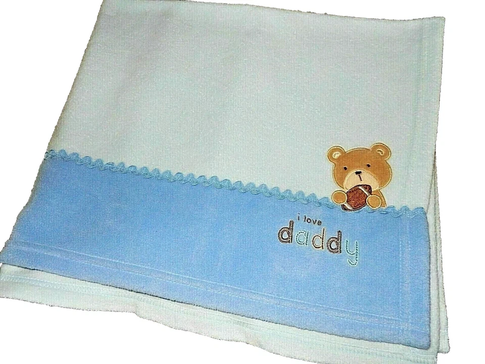 4D винтажное детское одеяло Carter's I Love Daddy Bear футбольное синее флисовое для кроватки - Изображение 2 из 4