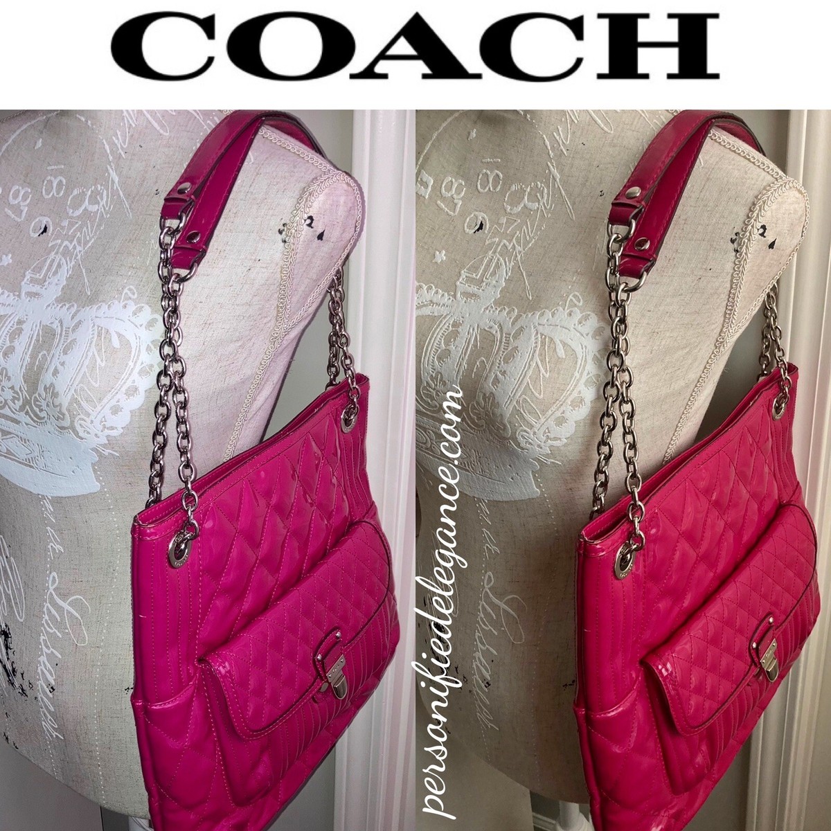 Coach Poppy Quilted Patent Leather Fuchsia Pink Slim Shoulder Bag