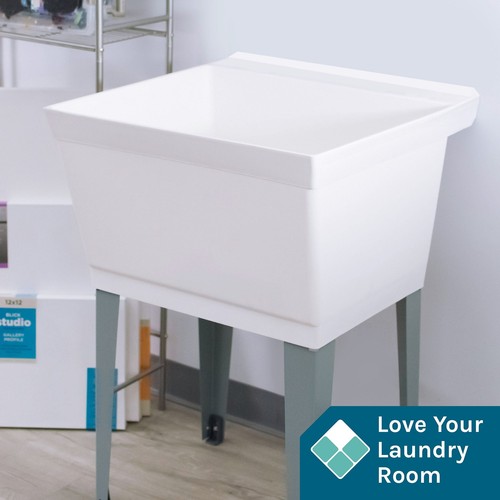 Tehila Utility Sink with Grey Legs and P-Trap Kit 19 Gallon - White - Picture 3 of 9