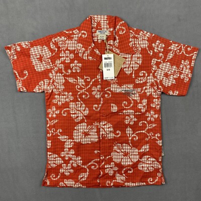 Mecca Shirt Youth Boys Size Small Orange Hawaiian Floral Camp Kids Vintage NWT