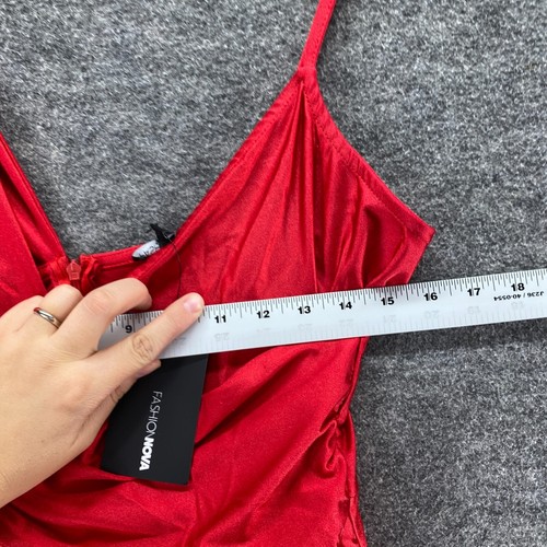 New Fashion Nova Dress Women M Medium Red Maxi Long Zipper Sleeveless V-Neck - 第 9/10 張圖片