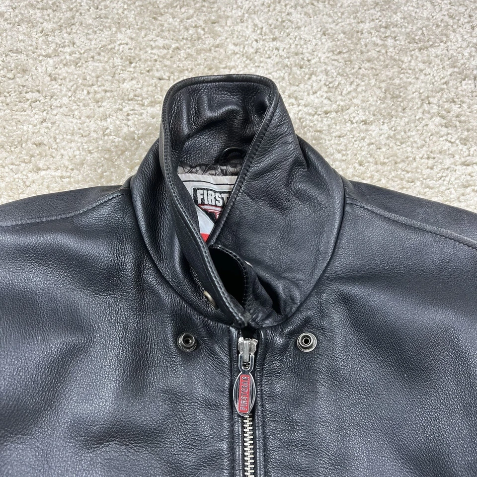 First Gear x Hein Gericke Black Leather Motorcycle Jacket Men's XL - Image 4 of 4