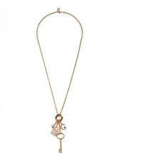 Nuovo GUESS Color Oro Catena, Cristallo Chiave, Lucchetto, G, Grappolo, Collana