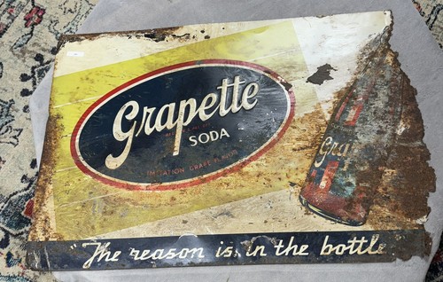 Vtg 1950's Metal Grapette Soda "The Reason is in the Bottle" Metal Sign 33"x 24"