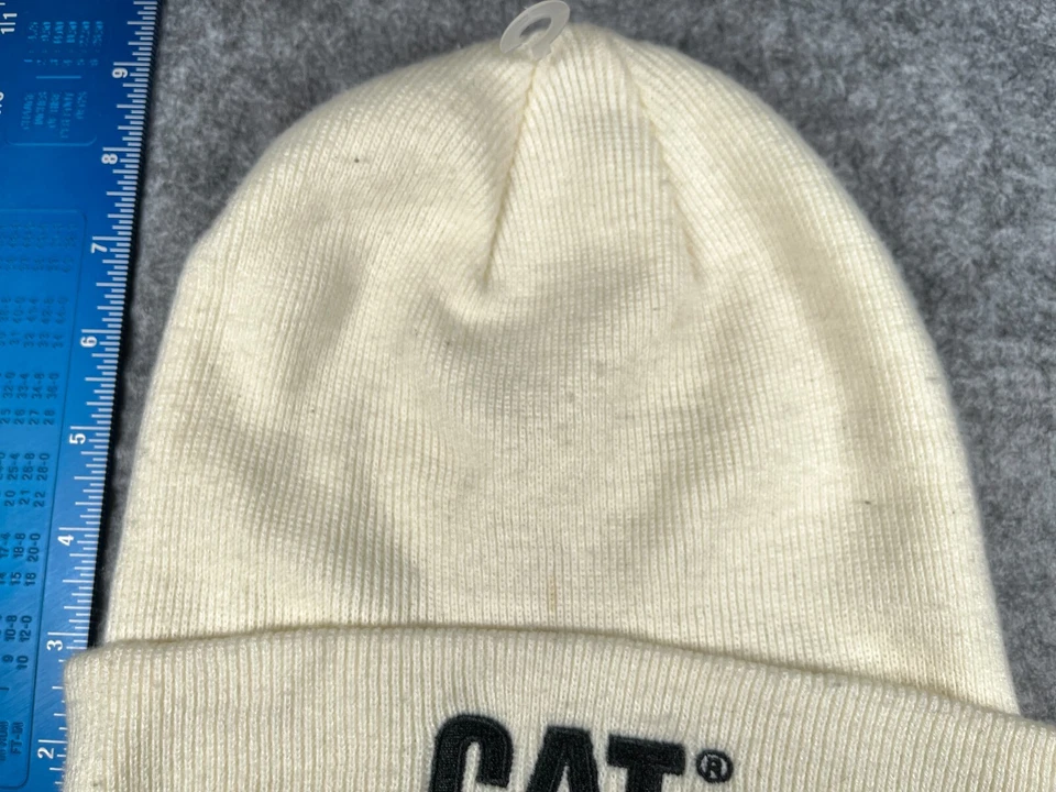 Gorro CAT Toque Adulto Talla Única Blanco Tejido Acrílico Logo Equipo de Construcción Foto 3 de 4