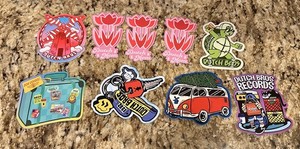 *** 9 STICKER LOT DUTCH BROS *** MOM TULIP SUITCASE RECORD TURTLE WINDMILL 