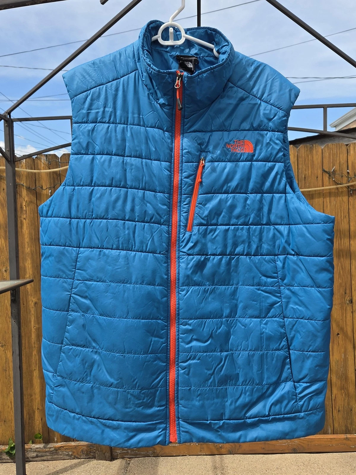The North Face Vest Mens 2XL Blue Quilted Insulated Full Zip Pockets Outdoor