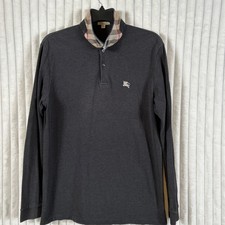 Vintage Burberry Brit Dk Gray Under Collar Nova Check Longsleeve Polo Shirt L