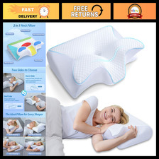 Ergonomic Memory Foam Cervical Pillow - 2 in 1 Contoured Neck Support for Pain R