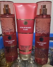 STRAWBERRY FLIRT Lot OF 3, TWO SPRAY MISTS  1 CREAM LOTION BATH AND BODY WORKS