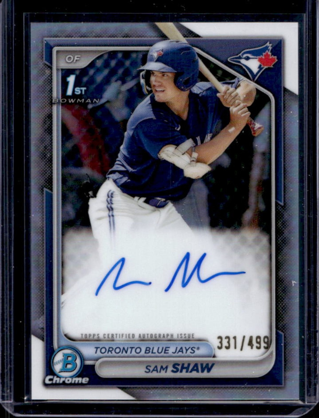 2024 Bowman Sam Shaw Chrome Auto Refractor 1st Prospect #331/499 Blue Jays