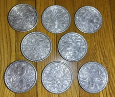 Set of 8 Everlast Floral Dogwood Aluminum Hand Forged Trinket Dishes Coasters