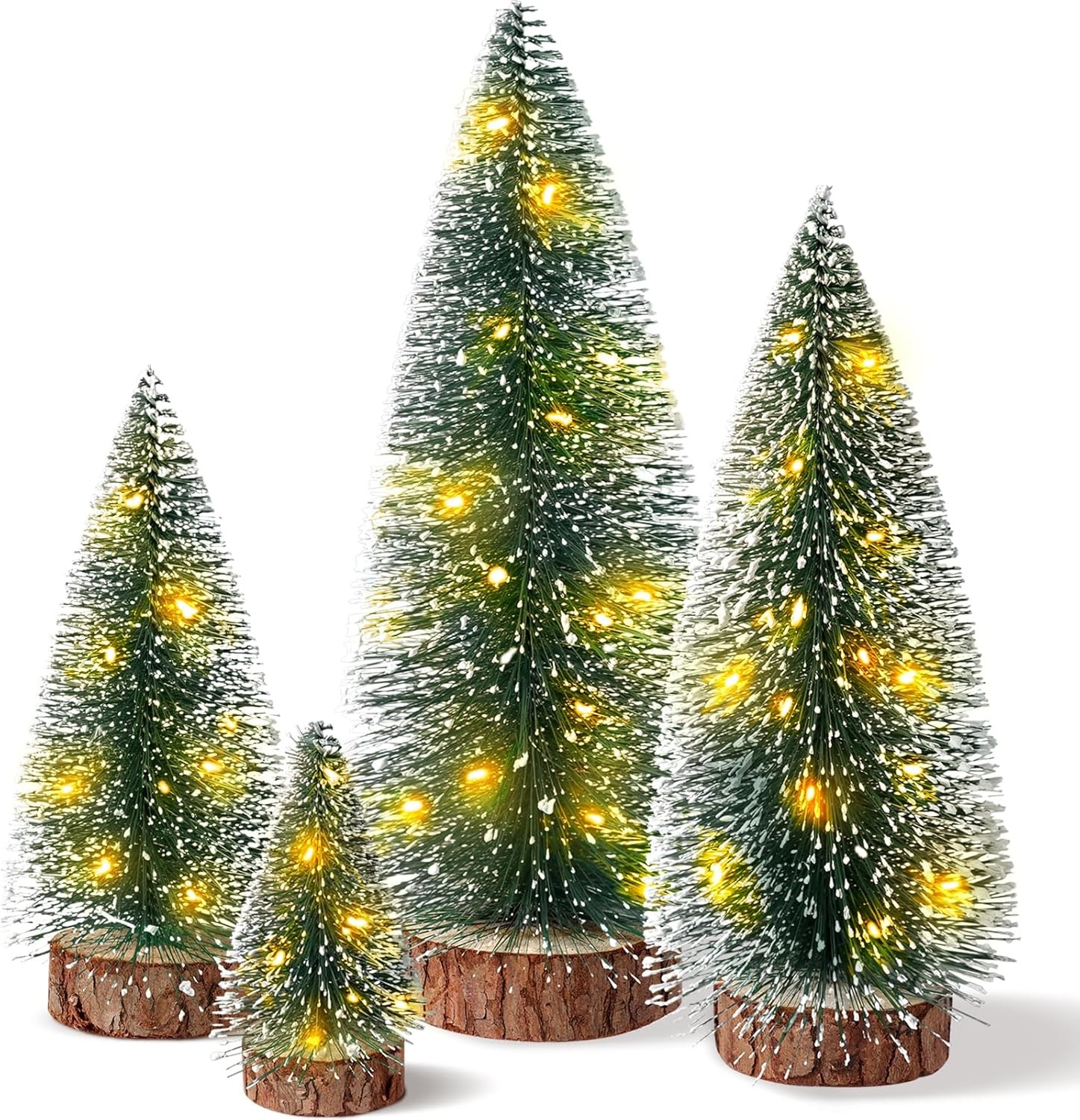 4PCS Mini Christmas Tree with Lights, Bottle Brush Trees, Christmas Table Decora