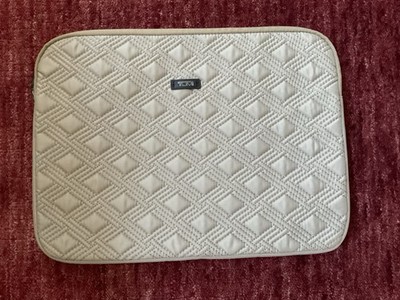 TUMI Quilted Travel Laptop Sleeve Padded Case Beige Nylon 10 x13 