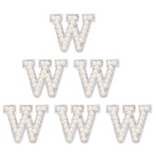 6 Pcs Rhinestone Letters Patches Initial Letters W Self-Adhesive Patches White